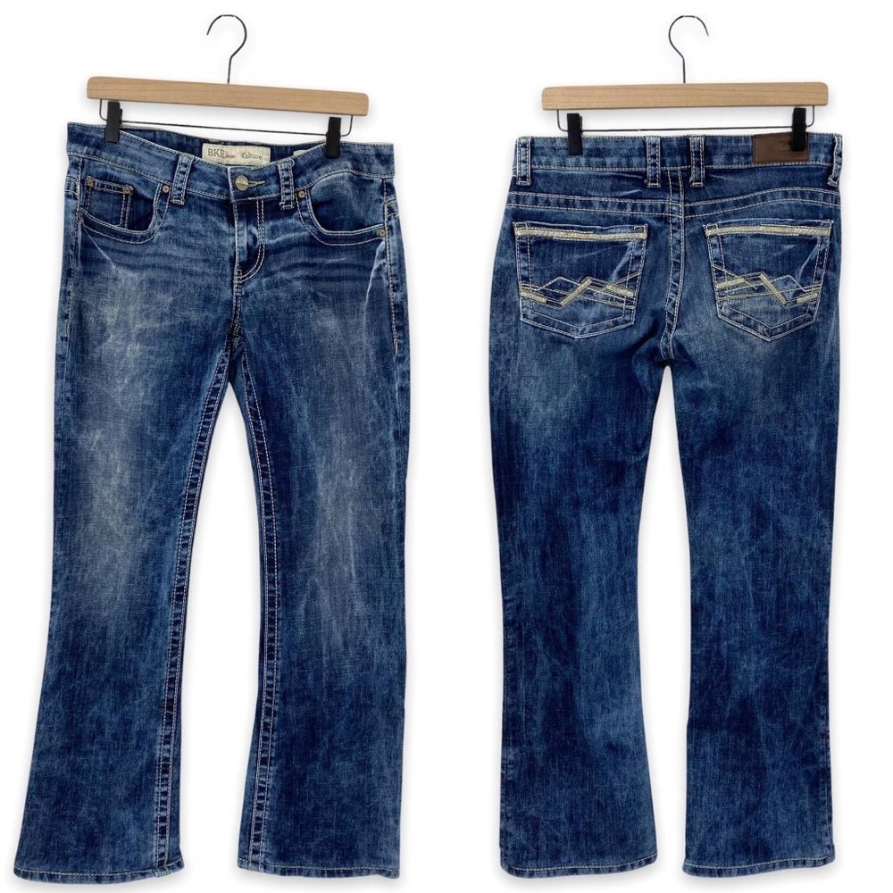 BKE Denim Culture Boot Cut Acid Wash Embroidered Hemed Women’s Size 29